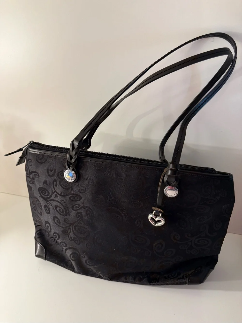 Brighton Black Jacquard Tote with Heart Charm